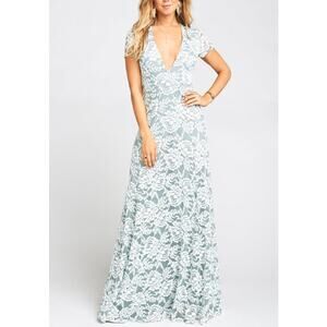 Show Me Your Mumu Green White Eleanor Lace Maxi Dress Womens XS Cut Out V Neck